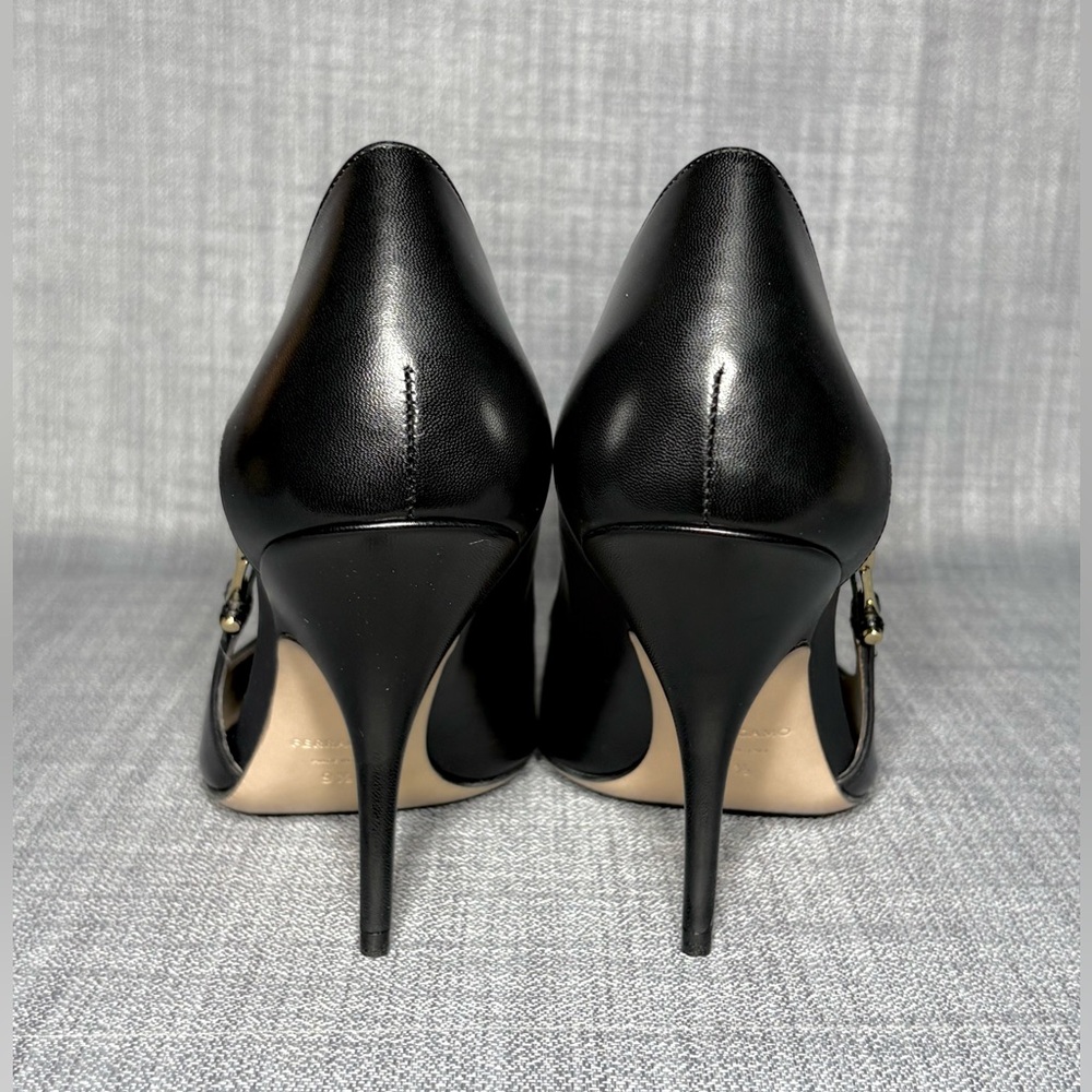 Ferragamo Tulip Pointed Toe Pump Black Leather Size 9.5 - Picture 5 of 8